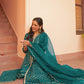 Janasya Women's Teal Brocade Woven Design Festive A-line Kurta Set | Swadesiicart