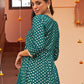 Janasya Women's Teal Brocade Woven Design Festive A-line Kurta Set | Swadesiicart