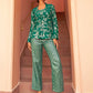 Janasya Women's Rama Green Brocade Woven Design Festive Crop Top Set | Swadesiicart