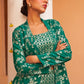 Janasya Women's Rama Green Brocade Woven Design Festive Crop Top Set | Swadesiicart