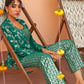 Janasya Women's Rama Green Brocade Woven Design Festive Crop Top Set | Swadesiicart
