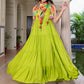 Janasya Women's Lime Green Rayon Solid Festive Tiered Kurta Set | Swadesiicart