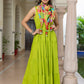 Janasya Women's Lime Green Rayon Solid Festive Tiered Kurta Set | Swadesiicart