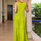 Janasya Women's Lime Green Rayon Solid Festive Tiered Kurta Set | Swadesiicart