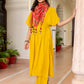 Janasya Women's Mustard Rayon Solid Festive Gathered Kurta Set | Swadesiicart