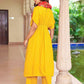 Janasya Women's Mustard Rayon Solid Festive Gathered Kurta Set | Swadesiicart