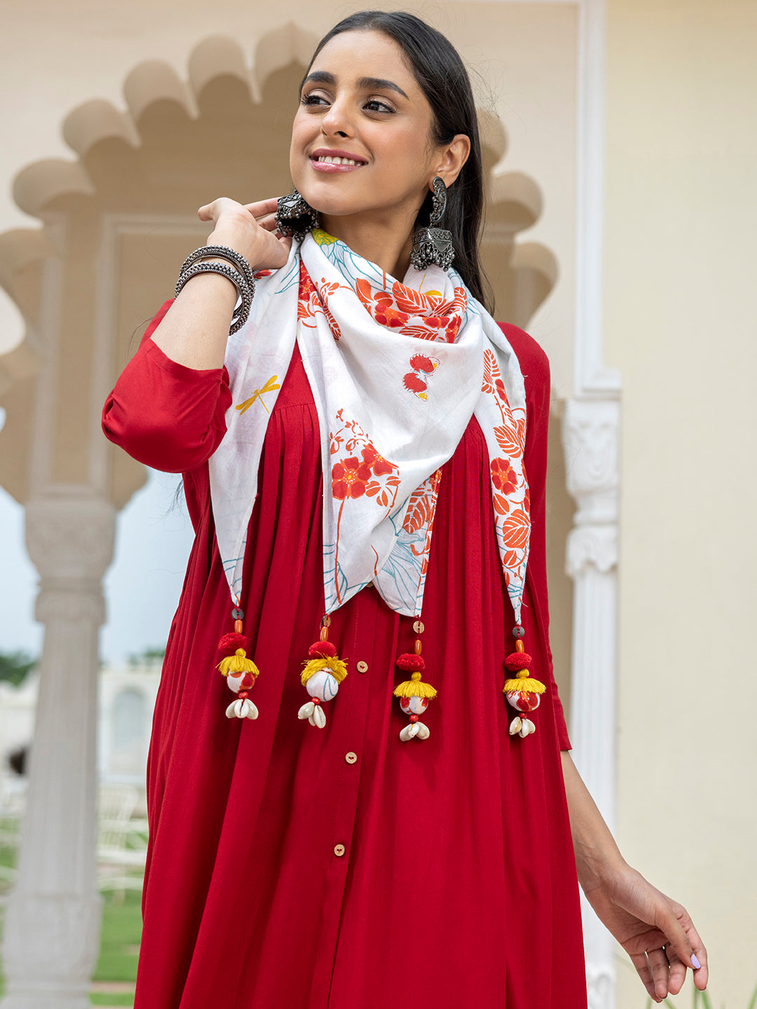 Janasya Women's Maroon Rayon Solid Festive Gathered Kurta Set | Swadesiicart