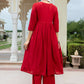 Janasya Women's Maroon Rayon Solid Festive Gathered Kurta Set | Swadesiicart
