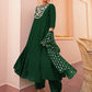Janasya Women's Dark Green Chanderi Embellished Festive Anarkali Kurta Set | Swadesiicart