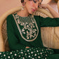 Janasya Women's Dark Green Chanderi Embellished Festive Anarkali Kurta Set | Swadesiicart