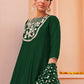 Janasya Women's Dark Green Chanderi Embellished Festive Anarkali Kurta Set | Swadesiicart