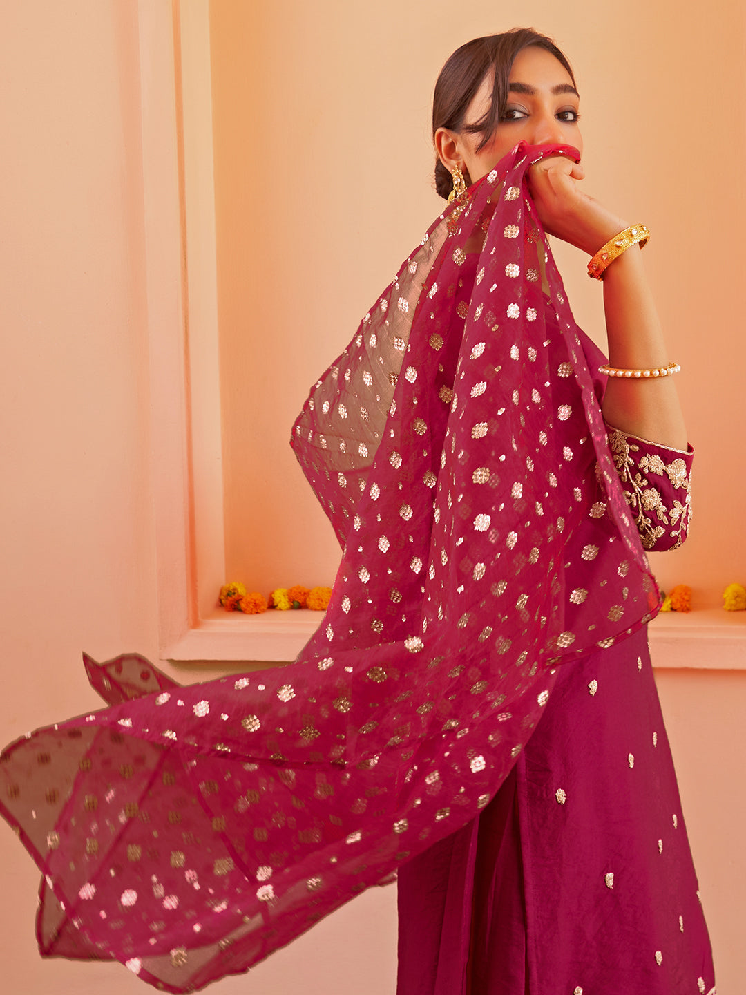Janasya Women's Pink Chanderi Embellished Festive Straight Kurta Set | Swadesiicart