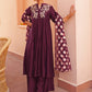 Janasya Women's Purple Chanderi Embellished Festive A-line Kurta Set | Swadesiicart