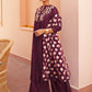 Janasya Women's Purple Chanderi Embellished Festive A-line Kurta Set | Swadesiicart