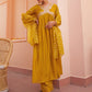 Janasya Women's Mustard Chanderi Emabellished Festive A-line Kurta Set | Swadesiicart
