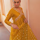 Janasya Women's Mustard Chanderi Emabellished Festive A-line Kurta Set | Swadesiicart
