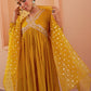 Janasya Women's Mustard Chanderi Emabellished Festive A-line Kurta Set | Swadesiicart