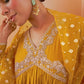 Janasya Women's Mustard Chanderi Emabellished Festive A-line Kurta Set | Swadesiicart