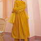 Janasya Women's Mustard Chanderi Emabellished Festive A-line Kurta Set | Swadesiicart