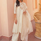 Janasya Women's Off White Chanderi Yoke Embroidery Festive Straight Kurta Set | Swadesiicart