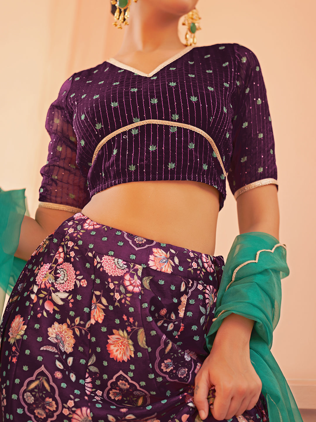 Janasya Purple Georgette Digital Floral Printed Festive Lehenga Choli | Swadesiicart