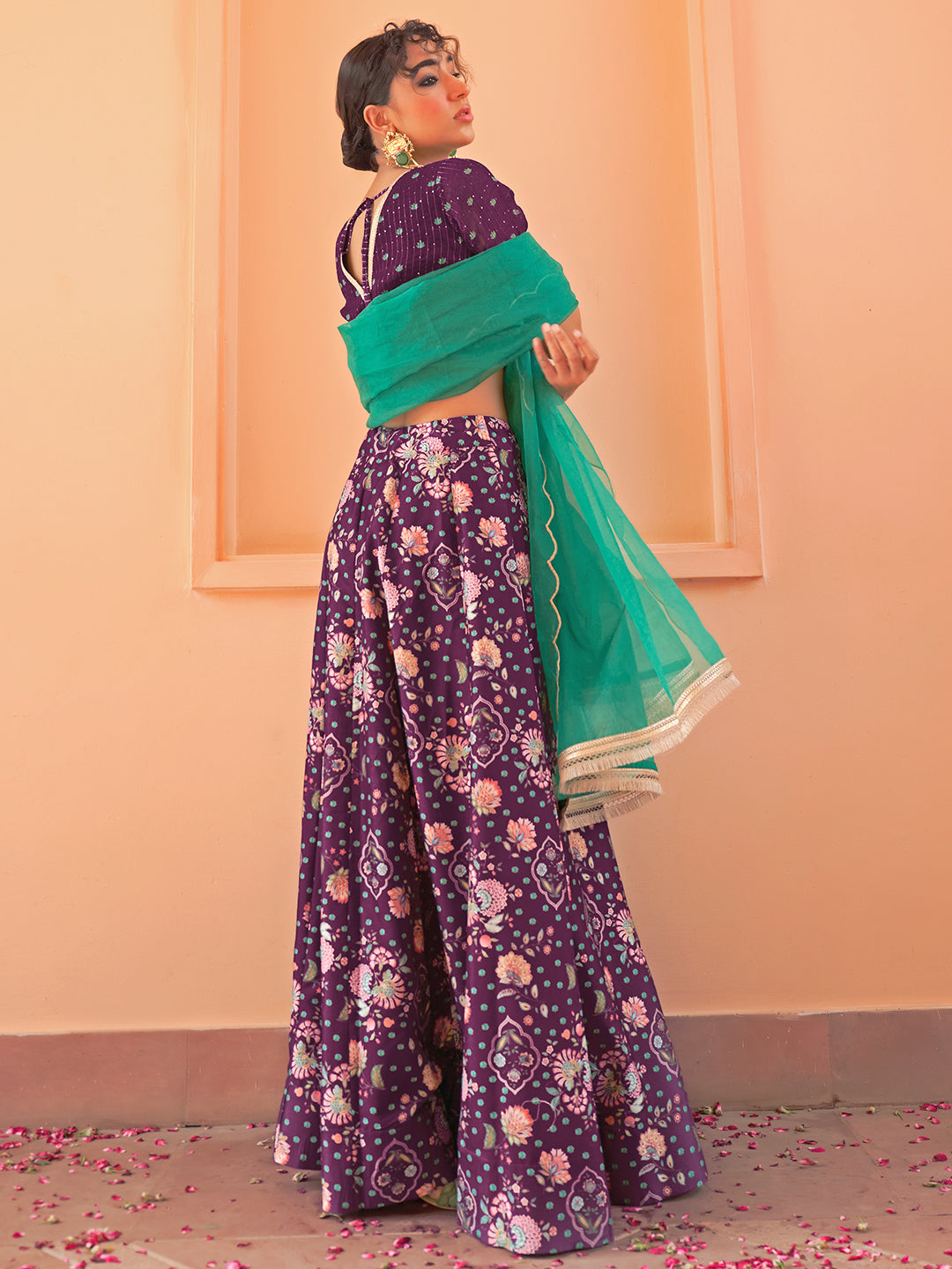 Janasya Purple Georgette Digital Floral Printed Festive Lehenga Choli | Swadesiicart