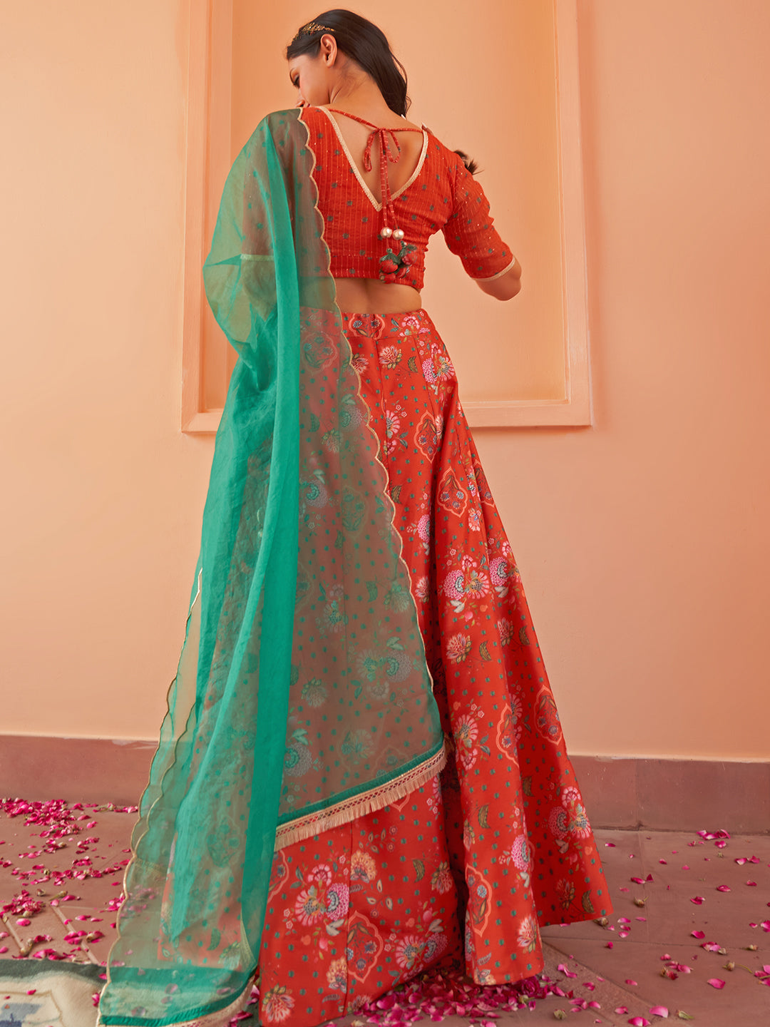 Janasya Orange Georgette Digital Floral Printed Festive Lehenga Choli | Swadesiicart