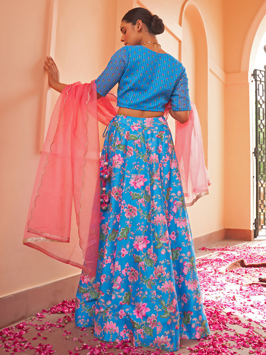 Janasya Blue Georgette Digital Floral Printed Festive Lehenga Choli | Swadesiicart
