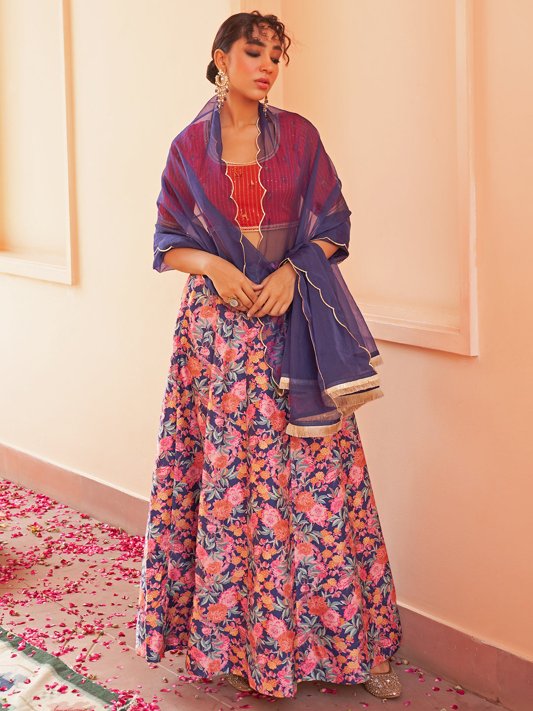 Janasya Red Georgette Digital Floral Printed Festive Lehenga Choli | Swadesiicart