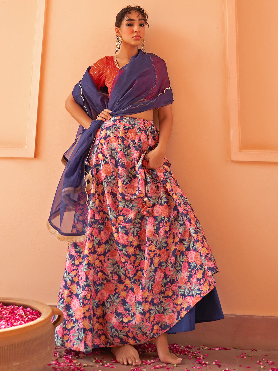 Janasya Red Georgette Digital Floral Printed Festive Lehenga Choli | Swadesiicart