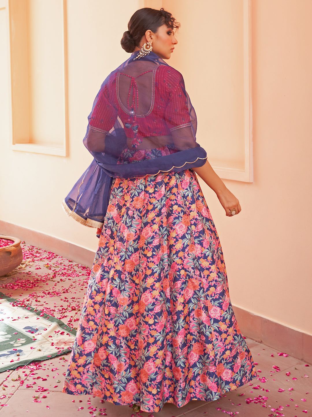 Janasya Red Georgette Digital Floral Printed Festive Lehenga Choli | Swadesiicart