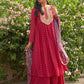Janasya Women's Pink Georgette Foil Motif Printed Festive Gathered Kurta Set | Swadesiicart
