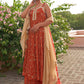 Janasya Women's Red Georgette Embellished Festive A-line Kurta Set | Swadesiicart