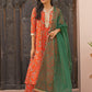 Janasya Women's Orange Georgette Botanical Printed Festive A-line Kurta Set | Swadesiicart