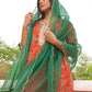 Janasya Women's Orange Georgette Botanical Printed Festive A-line Kurta Set | Swadesiicart