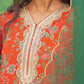 Janasya Women's Orange Georgette Botanical Printed Festive A-line Kurta Set | Swadesiicart