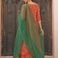 Janasya Women's Orange Georgette Botanical Printed Festive A-line Kurta Set | Swadesiicart