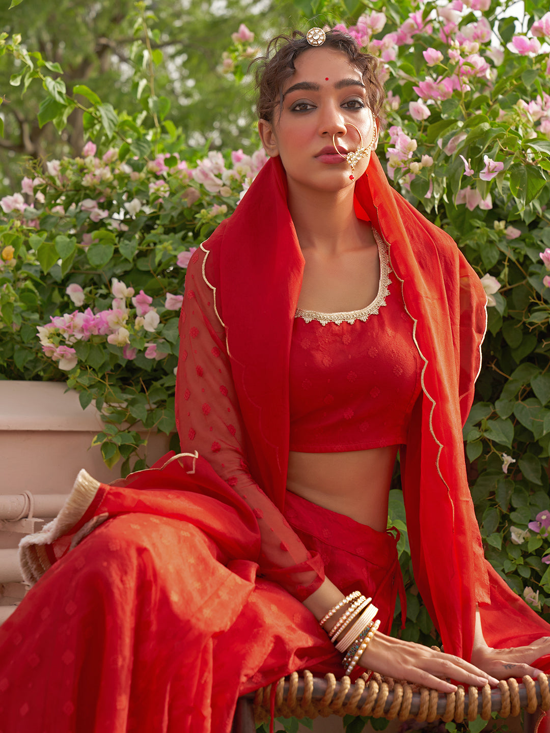 Janasya Red Organza Woven Design Festive Lehenga Choli | Swadesiicart