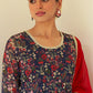 Janasya Dark Teal Blue Georgette Digital Floral Printed Set | Swadesiicart