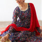 Janasya Dark Teal Blue Georgette Digital Floral Printed Set | Swadesiicart