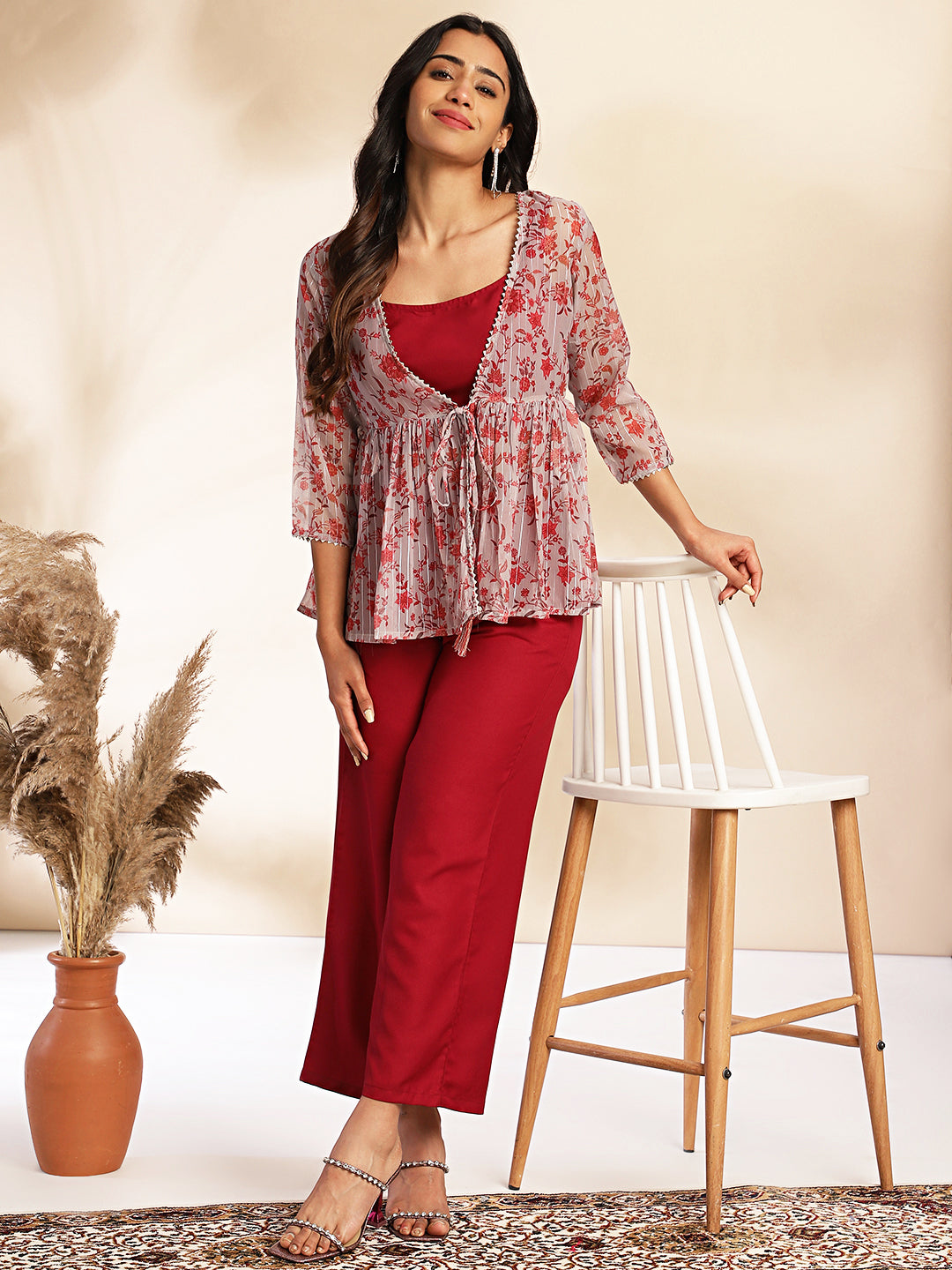 Janasya Wine Moss Solid Set | Swadesiicart
