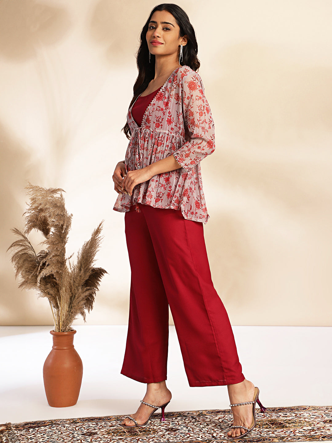 Janasya Wine Moss Solid Set | Swadesiicart