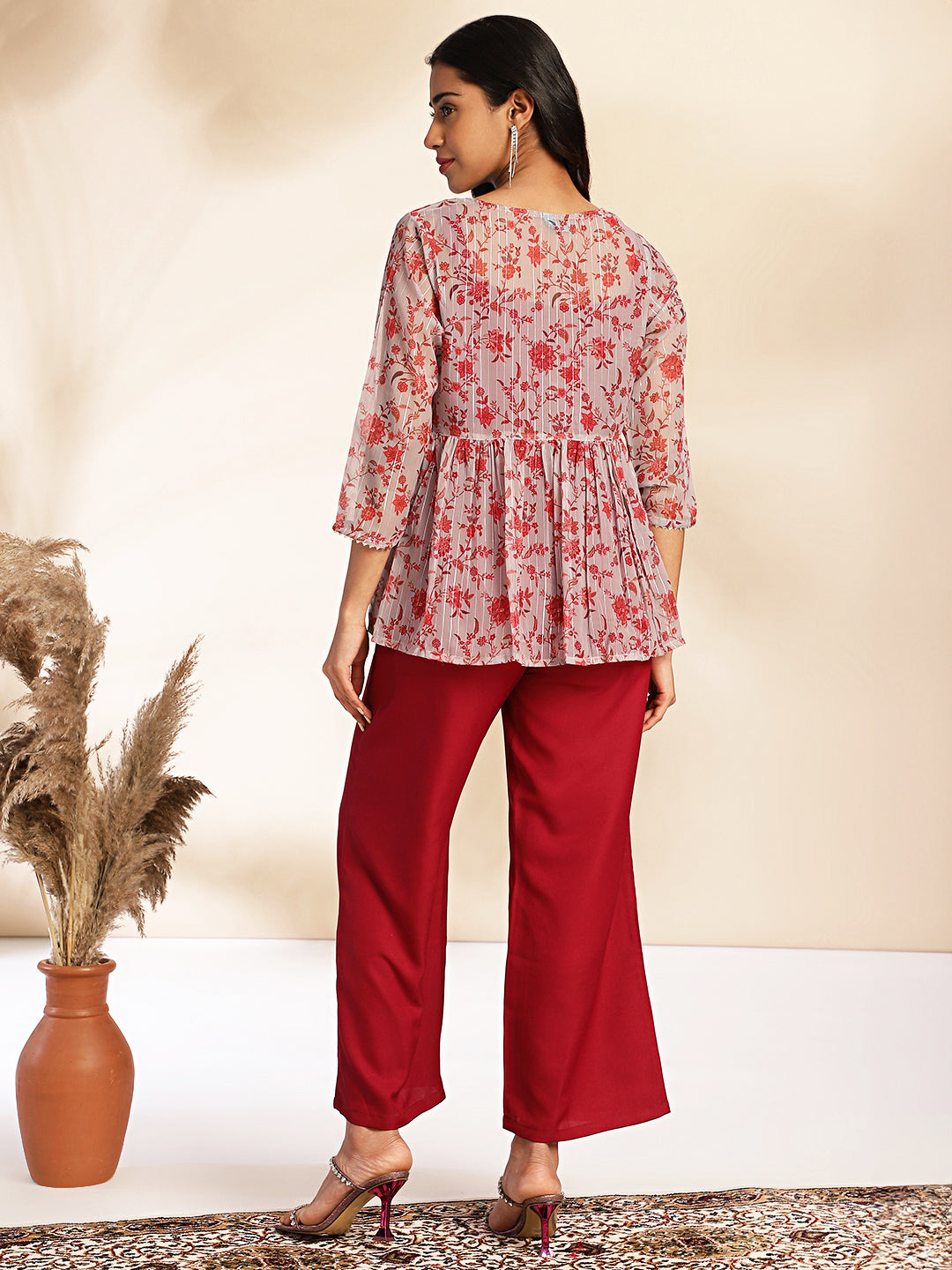 Janasya Wine Moss Solid Set | Swadesiicart