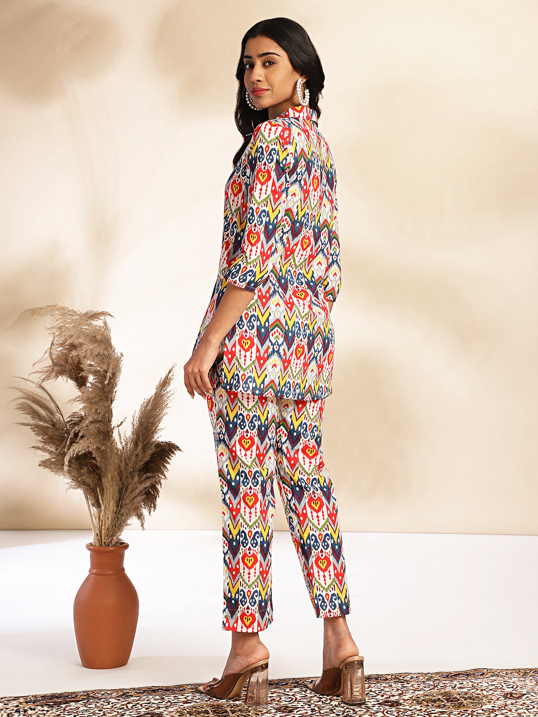 Janasya Multicolor Cotton Ikat Printed Set | Swadesiicart