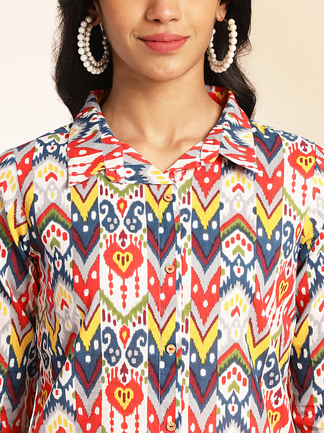 Janasya Multicolor Cotton Ikat Printed Set | Swadesiicart