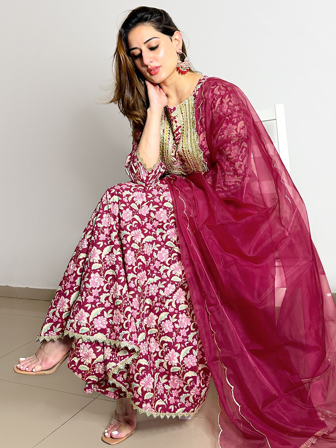 Janasya Pink Cotton Foil Floral Printed Set | Swadesiicart