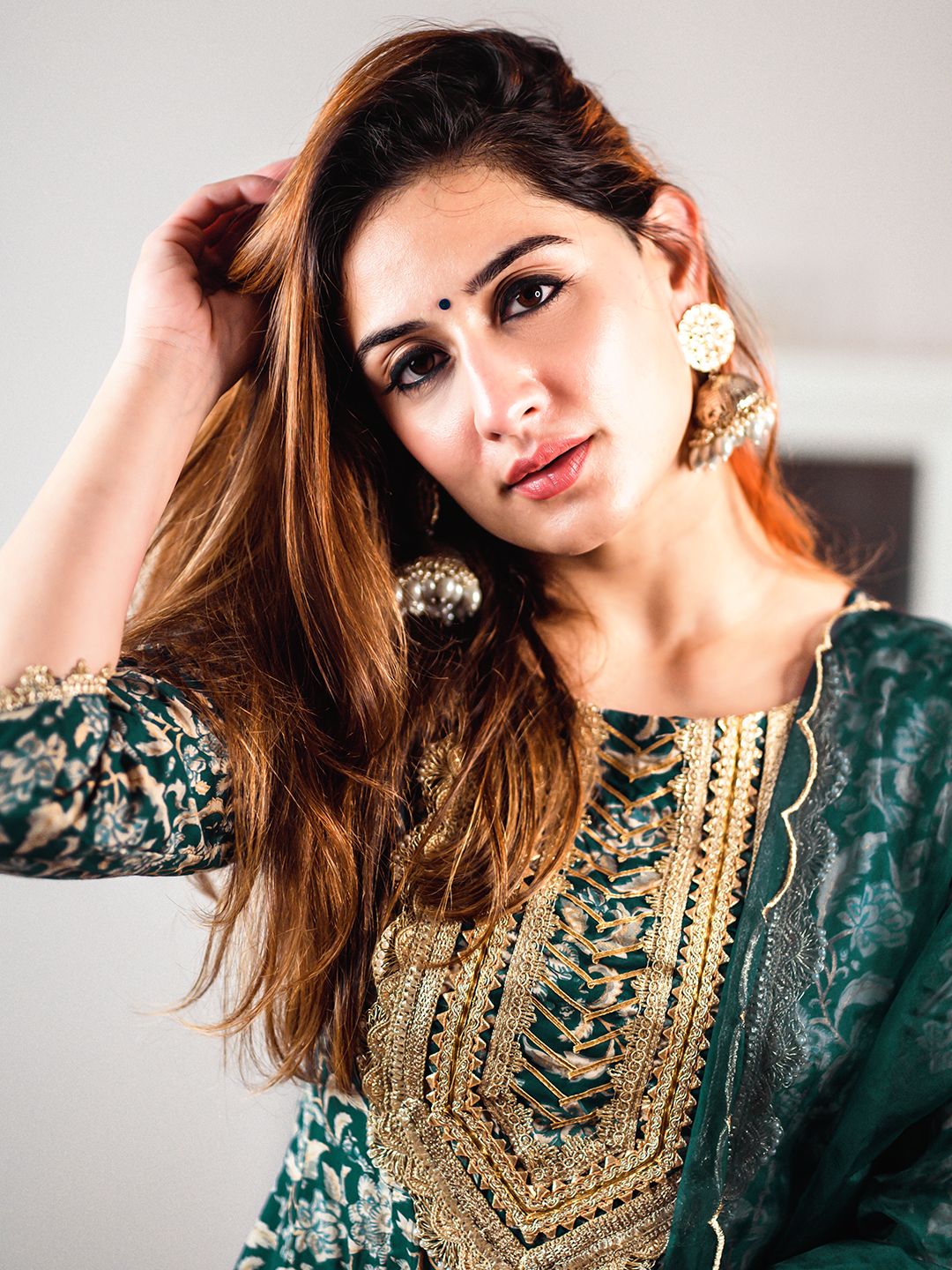 Janasya Teal Cotton Foil Floral Printed Set | Swadesiicart