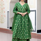 Janasya Women's Green Brocade Woven Design Festive Angrakha Kurta Set | Swadesiicart
