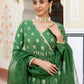 Janasya Women's Green Brocade Woven Design Festive Angrakha Kurta Set | Swadesiicart