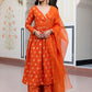 Janasya Women's Orange Brocade Woven Design Festive Angrakha Kurta Set | Swadesiicart